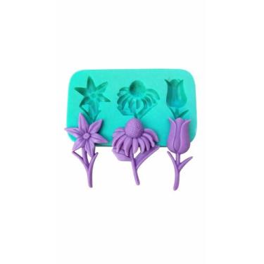 Imagem de Molde 3 Flores Jardim Em Silicone Pasta Americana Biscuit Chocolate Ar