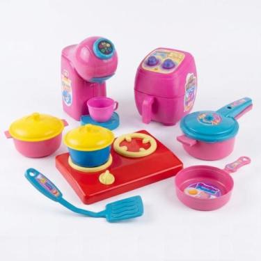 Imagem de Kit Cozinha Infantil Cafeteira Air Fryer Fogão Panelas Brinquedo Faz d