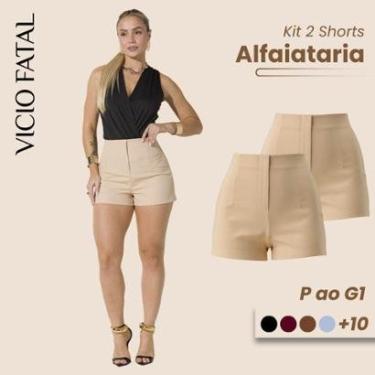 Imagem de Kit 02 Short Alfaiataria Feminino Cintura Alta Short Social Plissado Elegante com Fecho...