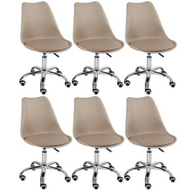 Imagem de Kit 6 cadeiras com rodízios Tulipa Office Escritório - Nude - Laraz
