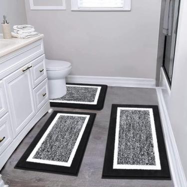 Imagem de Conjunto de tapetes de banheiro Pauwer, 3 peças, microfibra absorvente