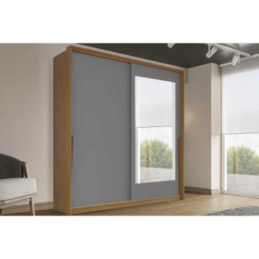 Imagem de Guarda Roupa 2 Portas De Correr (1 C/ Espelho) E 2 Gavetas Porto Freijo/cinza - Politorno