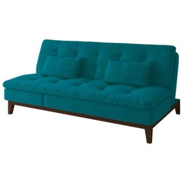 Imagem de Sofá-cama 3 Lugares Reclinável Suede Linoforte Jade, Azul Turquesa, 3 