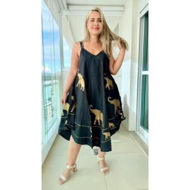 Imagem de Vestido Feminino Indiano Alça c/ Regulagem e Bolsos Trapézio Plus Size