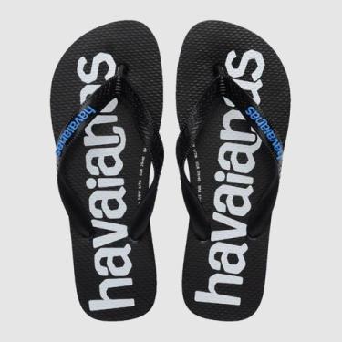Imagem de Chinelo Havaianas Top LogoMania 2 - Preto/Azul, 39/40, Preto