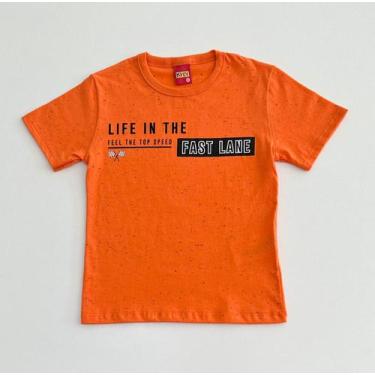 Imagem de Camiseta 4/16 Kyly Kyly Infantil Masculina Laranja Estampa Fast Lane, 