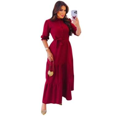 Imagem de Vestido Alfaiataria Evangélico com Laço Regulável Saia Fluída Valoriza