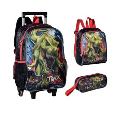 Imagem de Mochila Roda Kit Escolar Lancheira Estojo Dinossauro - Clio