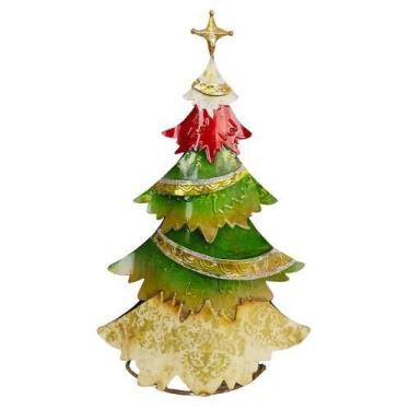 Imagem de Árvore de Natal Decorativa 40,6cm Metal com Folha de Ouro e Madrepérol