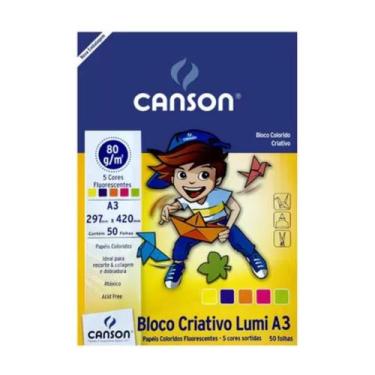 Imagem de Bloco Papel Canson Criativo Colorido Lumi 05 Cores 50 Folhas A3 80g