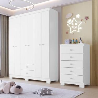 Imagem de Guarda Roupa 6 Portas e Cômoda 5 Gavetas Infantil Quarto Completo Baby