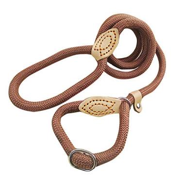 Imagem de Yajun Coleira de treinamento para cães de nylon trançado macio com trava de borracha para prender suas caminhadas mais agradáveis, marrom, largo - 0,8 cm
