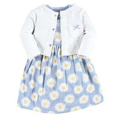 Imagem de Hudson Baby Conjunto de vestido e cardigã de algodão para bebês meninas, Margarida azul, 5 Anos