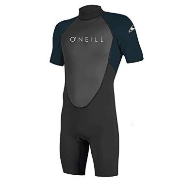 Imagem de O'Neill Roupa de mergulho masculina Reactor-2 2 mm com zíper nas costas, manga curta, leve e boa flexibilidade para surfe, paddleboarding, caiaque, preto/ardósia, pequeno
