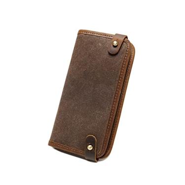 Imagem de Carteira masculina fina de couro legítimo vintage carteira longa para talão de cheques, cartões de crédito, sem logotipo, Marrom, G