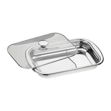 Imagem de Tramontina 61315344 Assadeira Aço Inox com Tampa de Vidro, Prata, 340 X 223 mm