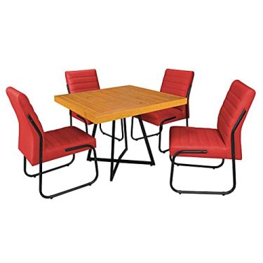 Imagem de Conjunto Jade Mesa e 4 cadeiras tampo em Madeira Base em Aço (Preto/Vermelho)