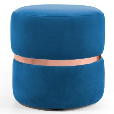 Imagem de Puff Decorativo Com Cinto Rosê Round B-170 Veludo Azul - Domi