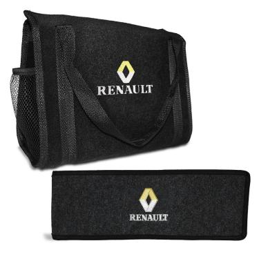 Imagem de Bolsa Organizadora de Porta Malas e Capa Porta Triângulo de Sinalização Emblema Renault Bordado Kwid Sandero Logan