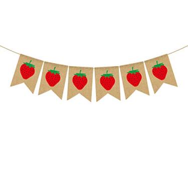 Imagem de Rainlemon Banner de juta de juta com tema de baga para bebês e meninas tema festa de aniversário decoração