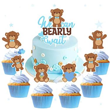 Imagem de 25 peças de decoração de bolo de ursinho de pelúcia podemos esperar muito para decoração de bolo ursinho de pelúcia enfeites de cupcake urso de pelúcia decoração de chá de bebê podemos esperar com urgência decoração de urso de pelúcia suprimentos de festa