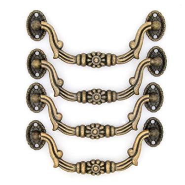 Imagem de 4 peças puxador de fivela de latão antigo vintage para cômoda, gaveta de madeira, armário de armário, tamanho médio, comprimento total 10,7 cm e altura 1,7 cm (1,7 cm)