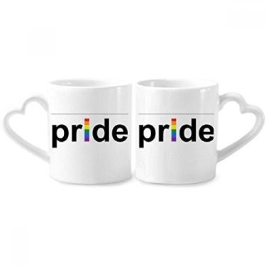 Imagem de LGBT Rainbow Gay Lésbica Transgênero Conjunto de canecas de porcelana para casais de cerâmica com alça de coração