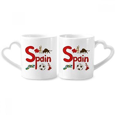 Imagem de Conjunto de canecas de porcelana para casais, símbolo nacional da Espanha e símbolo de marco, coração