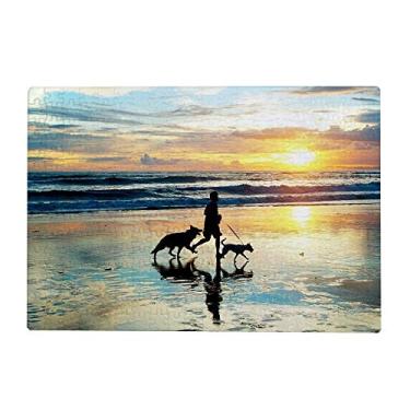 Imagem de Quebra-cabeças de 500 peças para adultos - Homem com cães pôr do sol na praia