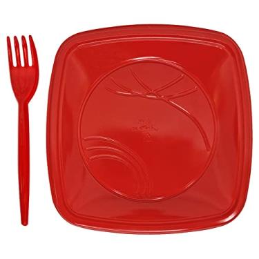 Imagem de Prato de bolo descartável kit c/garfos resistentes 150un