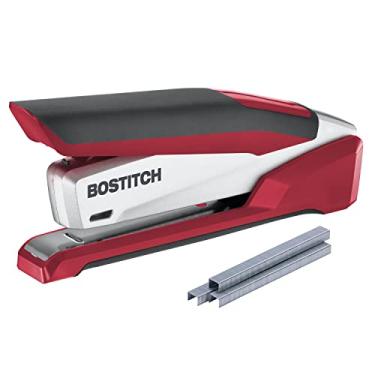 Imagem de Bostitch Office Grampeador de mesa premium alimentado por mola InPower – Um dedo, sem esforço, vermelho/prata (1117)