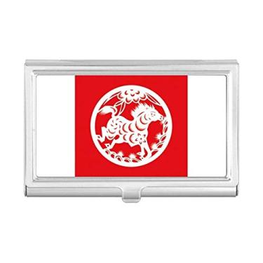 Imagem de Porta-cartões de visita com arte do zodíaco chinês, corte de papel, caixa de bolso