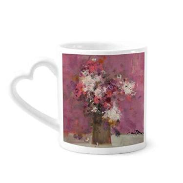 Imagem de Caneca de flores rosa XJJ pintura a óleo café cerâmica copo de coração de vidro