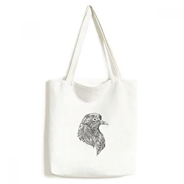 Imagem de Bolsa de lona preta com pintura de pássaro, bolsa de compras casual