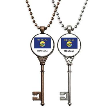 Imagem de OFFbb-USA Colar com pingente de bandeira do estado americano Montana para decoração de casais