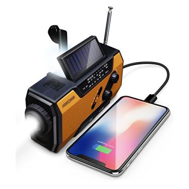 Imagem de Rádio meteorológico de emergência FosPower NOAA de 2000 mAh (modelo A1), carregador portátil (Power Bank) com energia solar, manivela manual e operada por pilha, alarme SOS, AM/FM e lanterna de LED