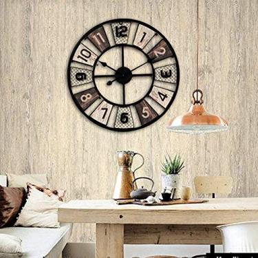 Imagem de Relógios de parede grandes - grandes relógios de metal redondos e silenciosos operados por bateria para cozinha de sala de estar doméstica, 24 polegadas