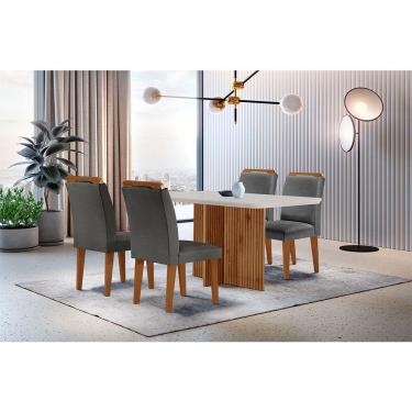 Imagem de Sala de Jantar Mesa Olimpia 120CM MDF Canto Reto com 4 Cadeiras Athenas Moderna