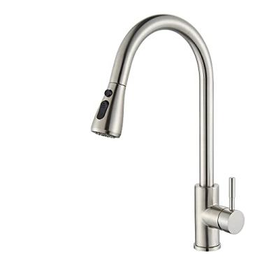 Imagem de Torneira de cozinha preta fosca Torneira misturadora dourada Retrátil Montada no convés Torneira para pia de banheiro Misturadores de água quente e fria Cabeça de pulverização, níquel B