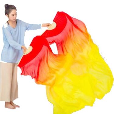 Imagem de SALFEE 1 par de véus de seda elegante para dança do ventre 150 x 90 cm leque de bambu chinês feito à mão 3 cores gradiente