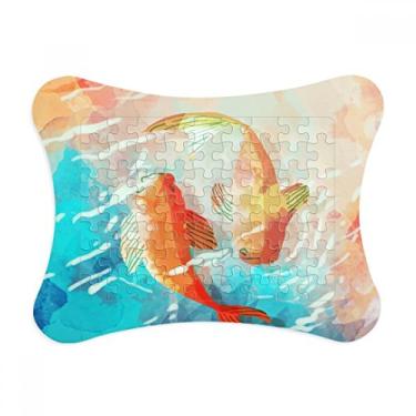 Imagem de Peixes vermelhos Koi aquarela, estilo japonês, moldura de quebra-cabeça, decoração de quadro, ornamento de jogo