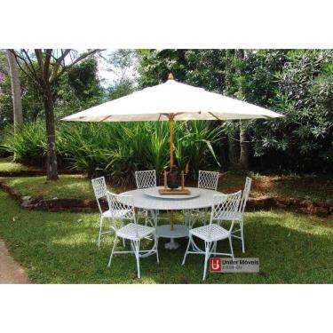 Imagem de Conjunto de Jardim Bambu Com 6 Cadeiras e Mesa 1,50 m Com Giro em Alumínio Fundido