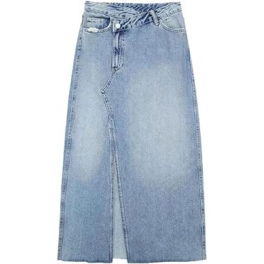 Imagem de Saia jeans feminina cintura alta com zíper voar saias finas feminino casual chique streetwear midi saia jeans/381 (Color : Denim Skirt 7, Size : X-Small)