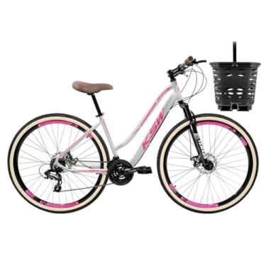 Imagem de Bicicleta aro 29 Feminina KSW Retro C Cesta 21V Freio Disco,17,Branco Rosa