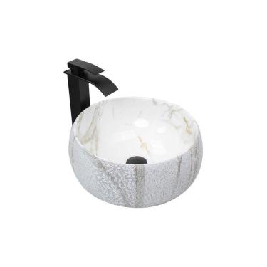 Imagem de Kit Cuba Pia Louça Cerâmica Banheiro C/Torn E Vál Preta 67