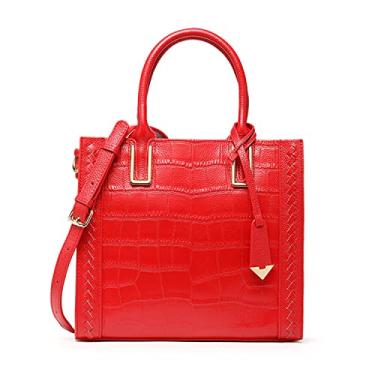 Imagem de BYKOINE Bolsa de ombro feminina de couro envernizado de crocodilo bolsa mensageiro grande capacidade bolsa feminina