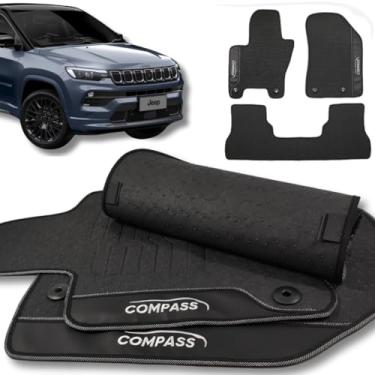Imagem de Tapete Automotivo para o Compass 2016 2017 2018 2019 2020 2021 2022 2023 2024 2025 - Emborrachado Impermeável Premium - 03 Peças