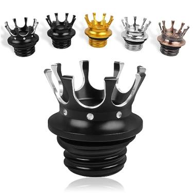 Imagem de Worldmotop Tampa de tanque de combustível para motocicleta King Crown Tampa de óleo de alumínio para reservatório de rosca direita compatível com Harley Sportster XL 883 1200 48 Dyna Touring Road King