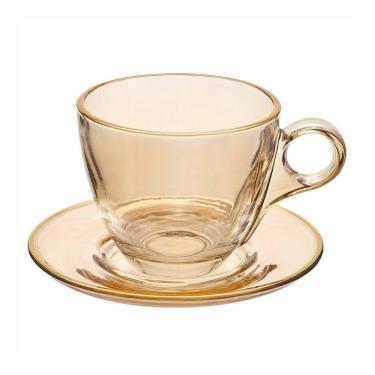 Imagem de Conjunto De Xícaras Para Chá Com Pires Em Cristal Menfis Com 8 Peças 170ml Haüskraft Âmbar