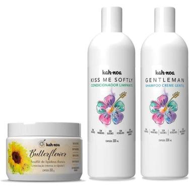 Imagem de Kit Especial Shampoo Creme Gentleman + Condicionador Limpante Kiss me Softly +Soufflé de Lipídeos Butterflower - Kah-Noa